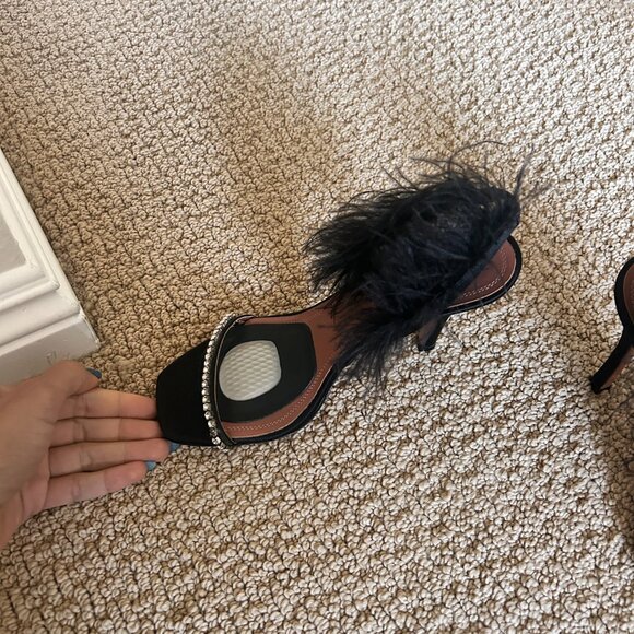 Amina Muaddi ADWOA FEATHER SLING BACK SATIN SANDAL (sz 37) - Picture 3 of 12